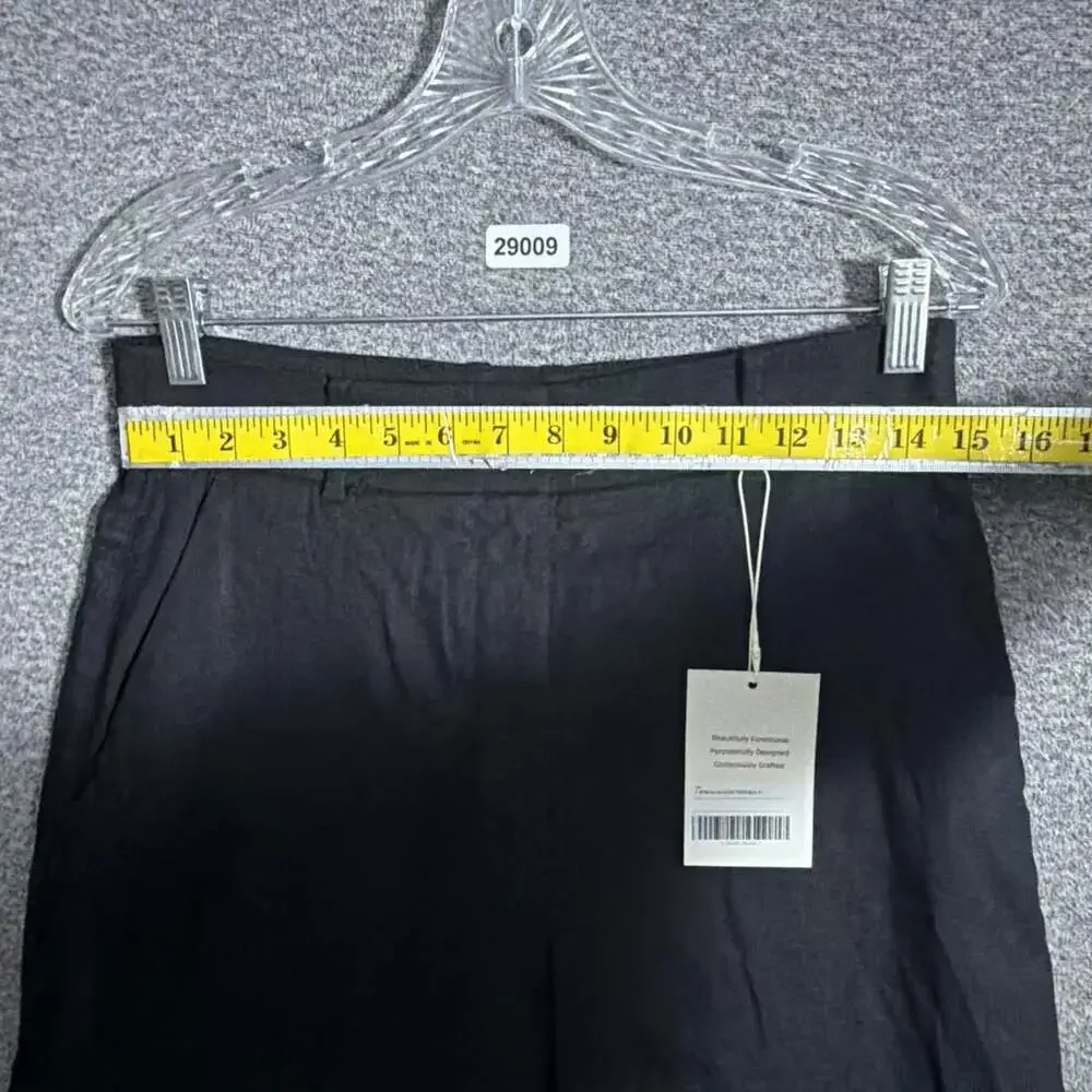 NWT Everlane Women's Size 6 Black Stretch Flax Linen Wide Leg High Rise Trouser